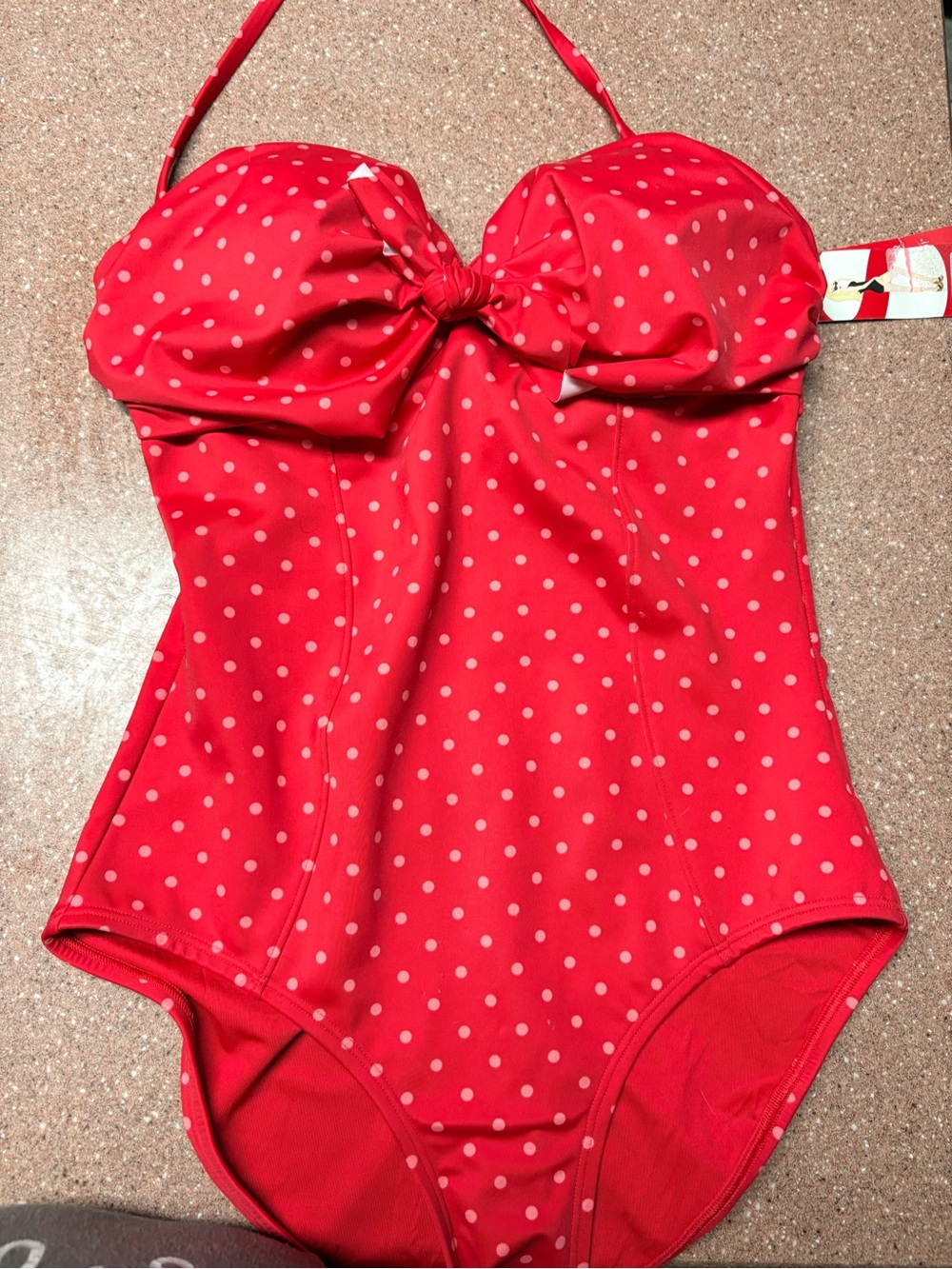 NWT Spanx Fruit Punch Polka Dot One Piece Swimsuit Size 10 Retro Pin Up